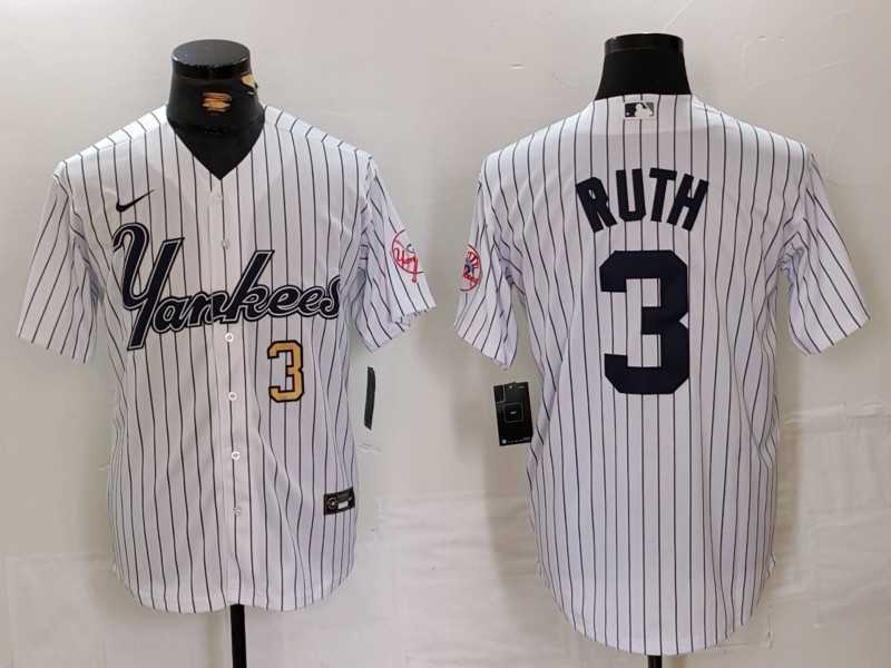 Men%27s New York Yankees #3 Babe Ruth White Pinstripe Fashion Cool Base Jerseys->new york yankees->MLB Jersey